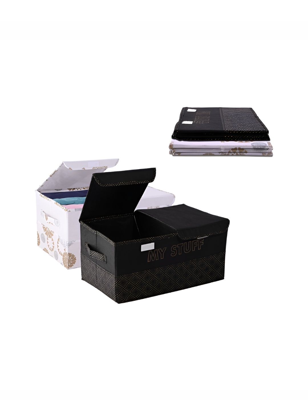 

Kuber Industries White & Black 4 Pieces Printed Drawer Organiser