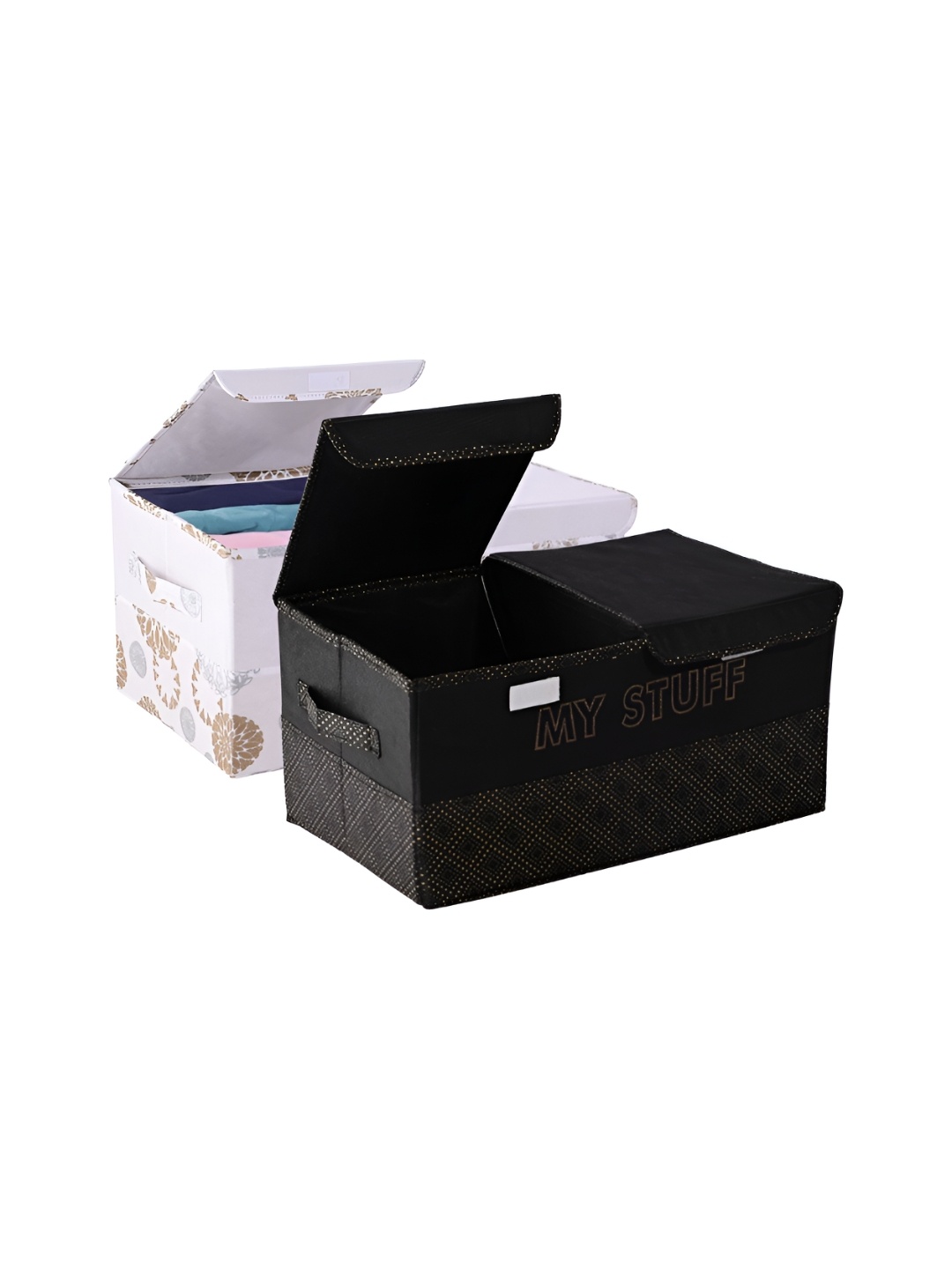 

Kuber Industries White & Black 2 Pieces Printed Regular Drawer Organisers