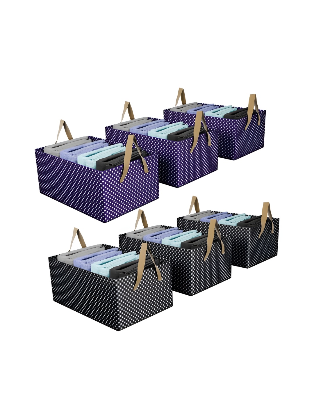 

Kuber Industries Blue & Black 6 Pieces Printed Drawer Organisers