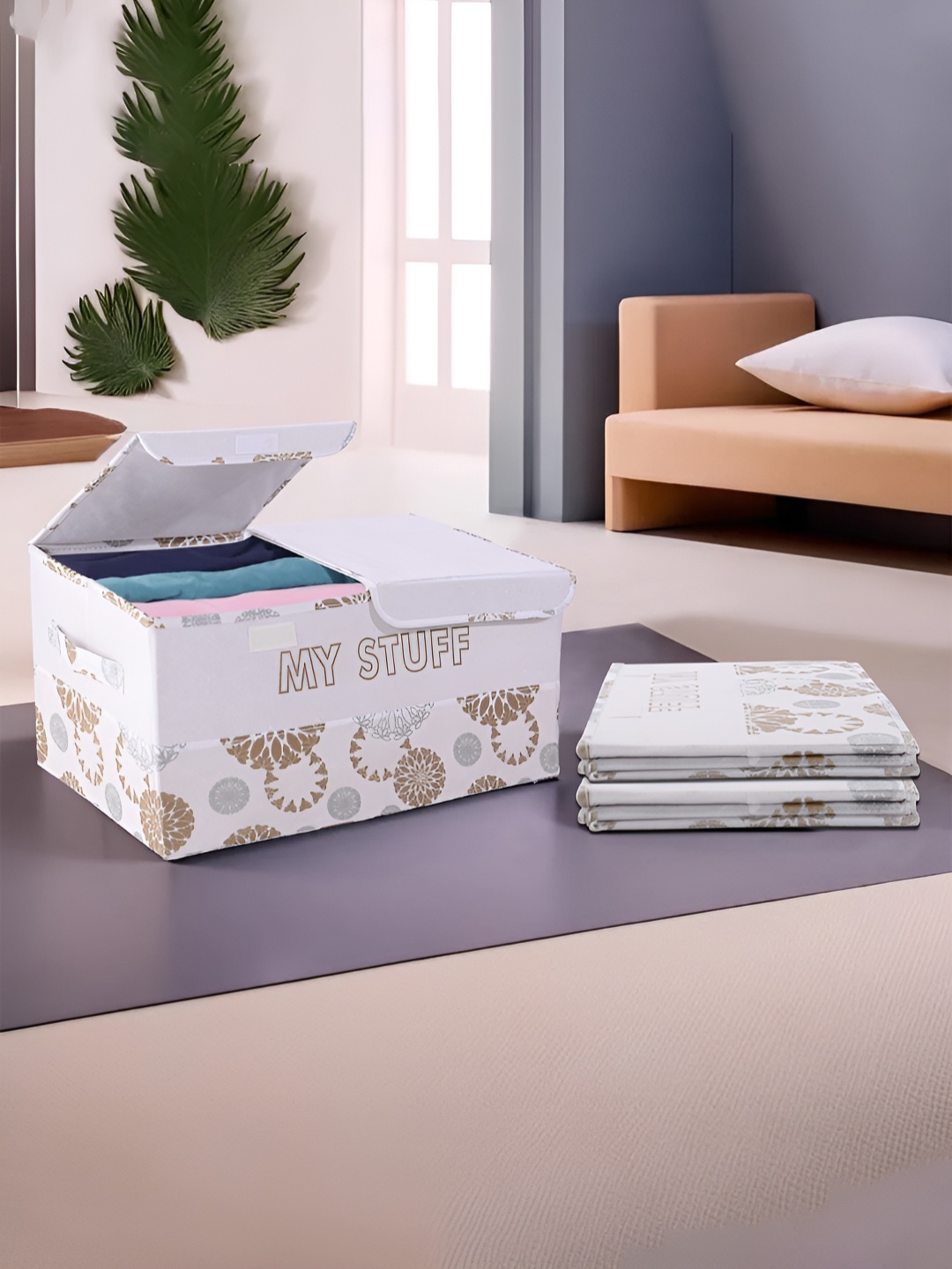 

Kuber Industries White & Brown 3 Pieces Printed Drawer Organisers