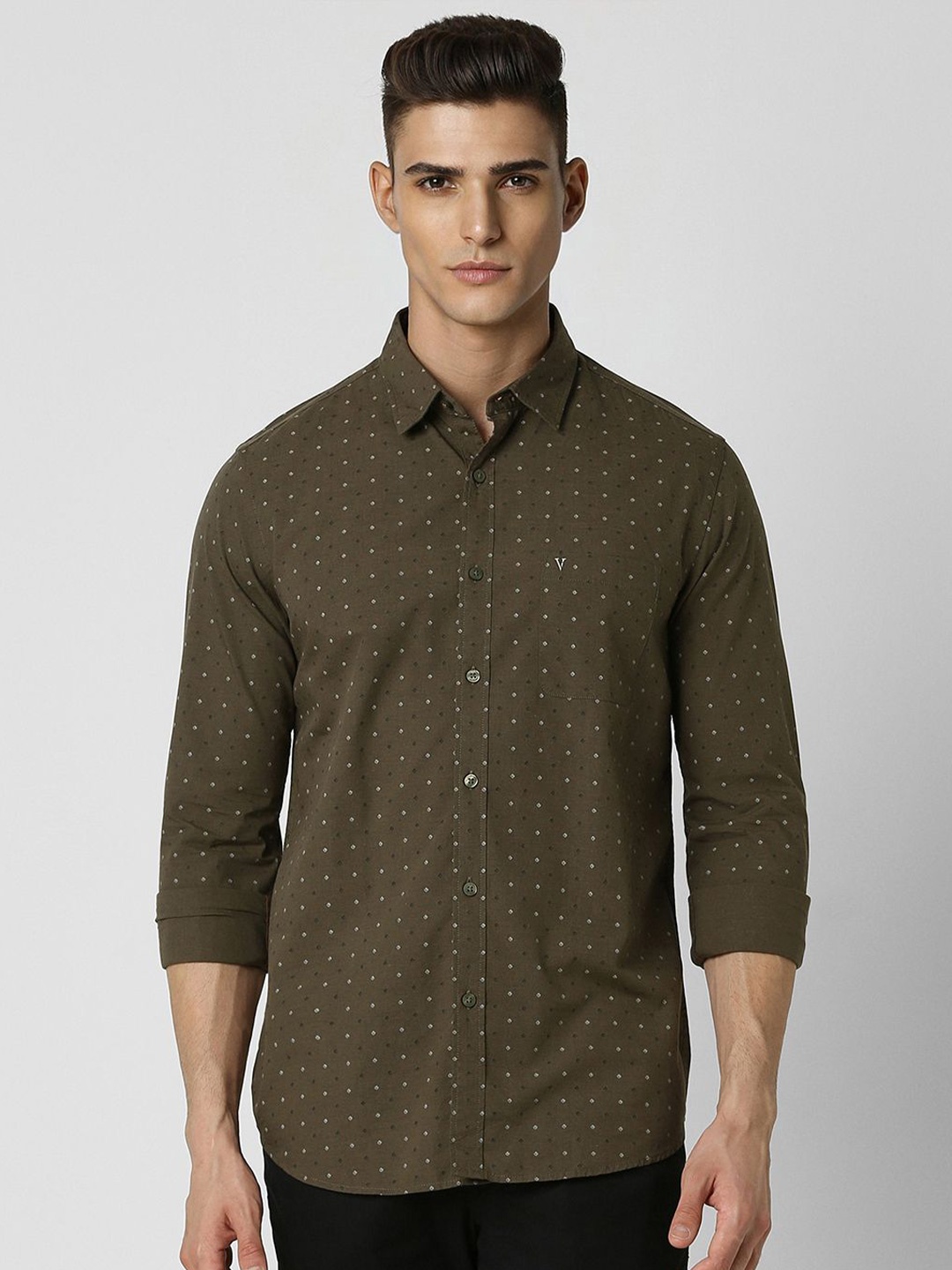 

Van Heusen Sport Men Slim Fit Micro Ditsy Printed Pure Cotton Casual Shirt, Olive