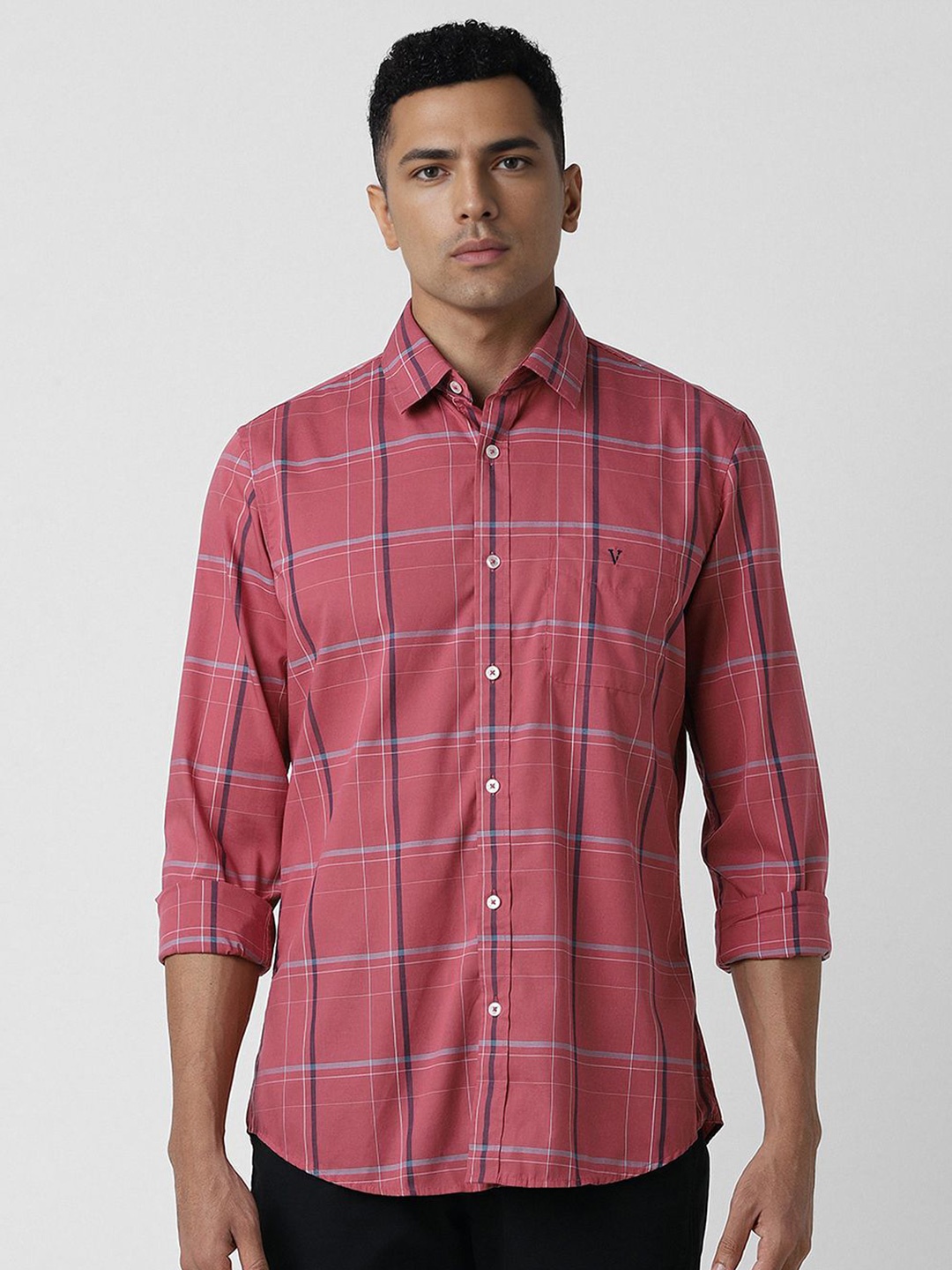 

Van Heusen Sport Men Slim Fit Windowpane Checks Pure Cotton Casual Shirt, Red