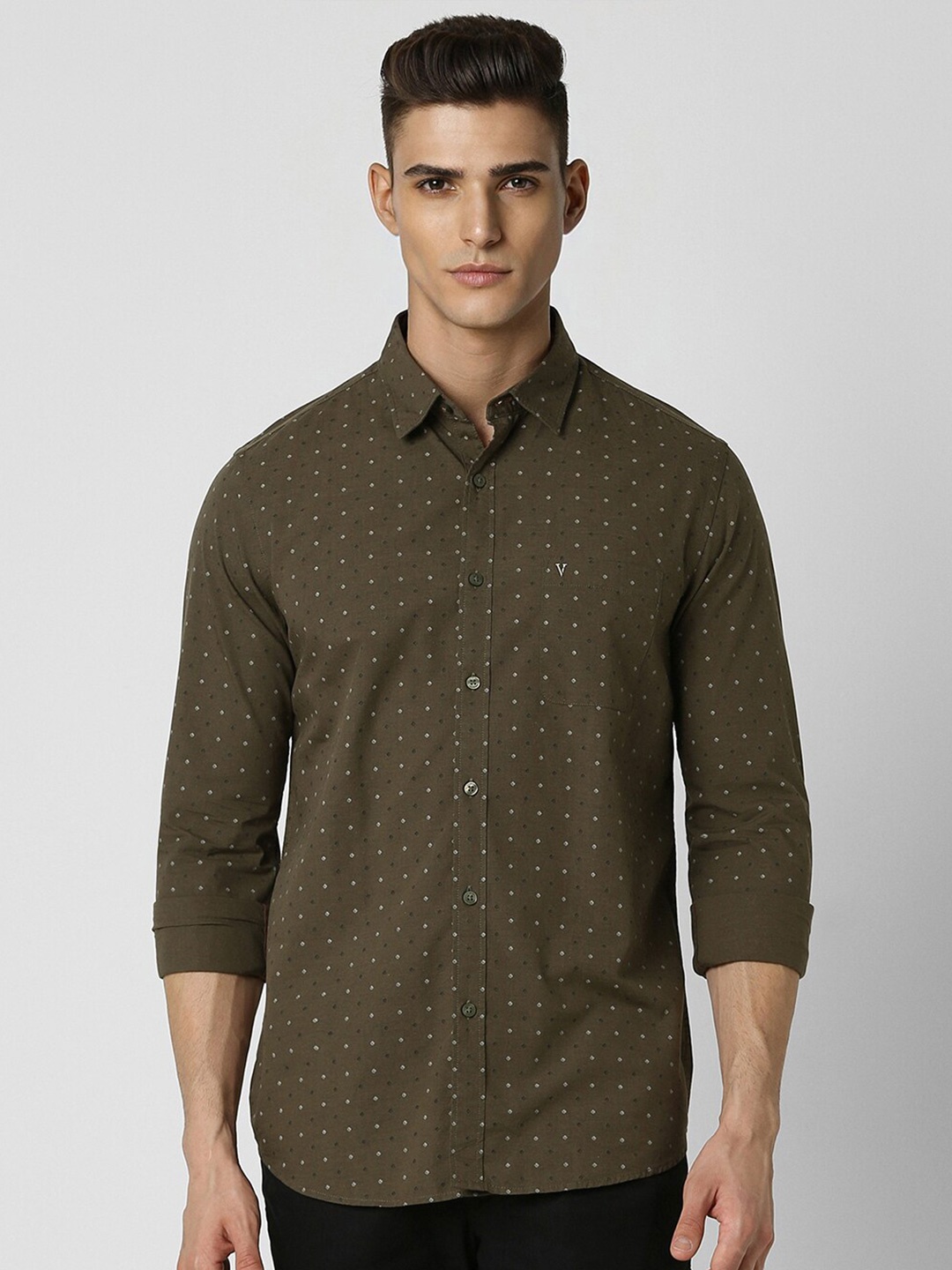 

Van Heusen Sport Men Slim Fit Micro Ditsy Printed Pure Cotton Casual Shirt, Olive