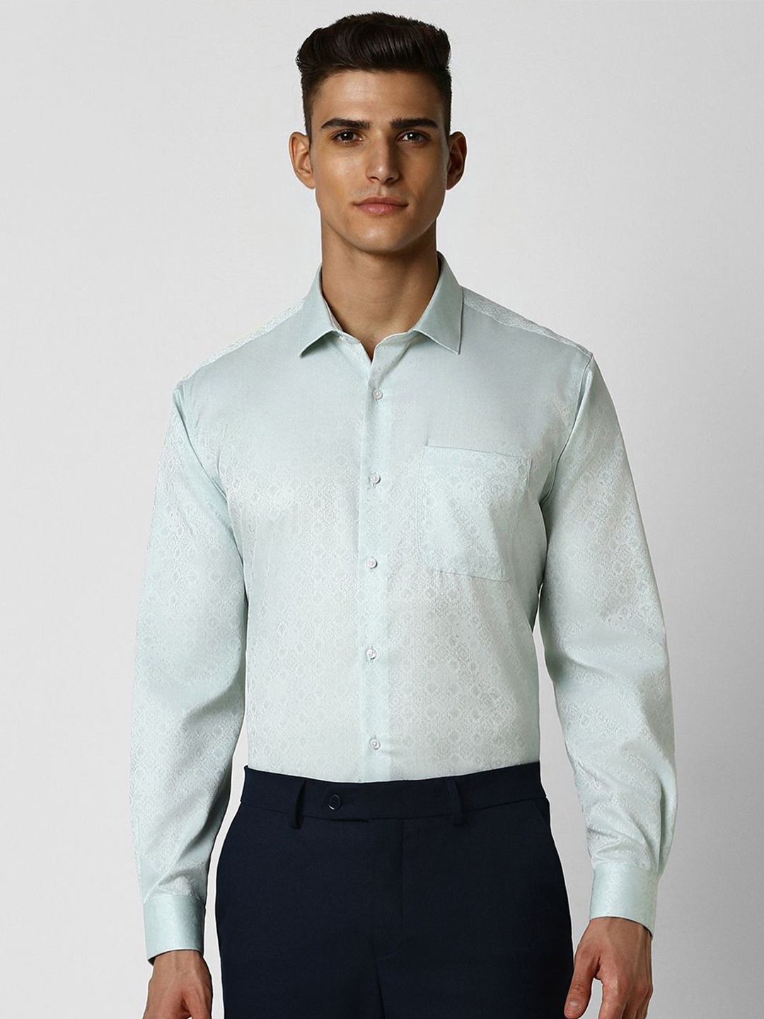

Van Heusen Men Opaque Ethnic Printed Spread Collar Formal Pure Cotton Shirt, Blue
