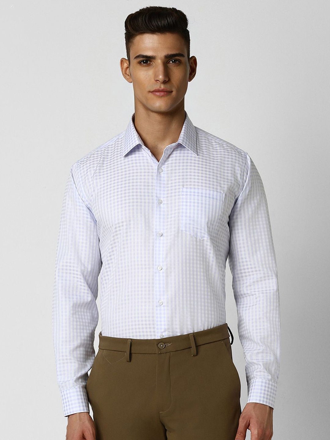 

Van Heusen Men Gingham Checks Spread Collar Formal Shirt, White