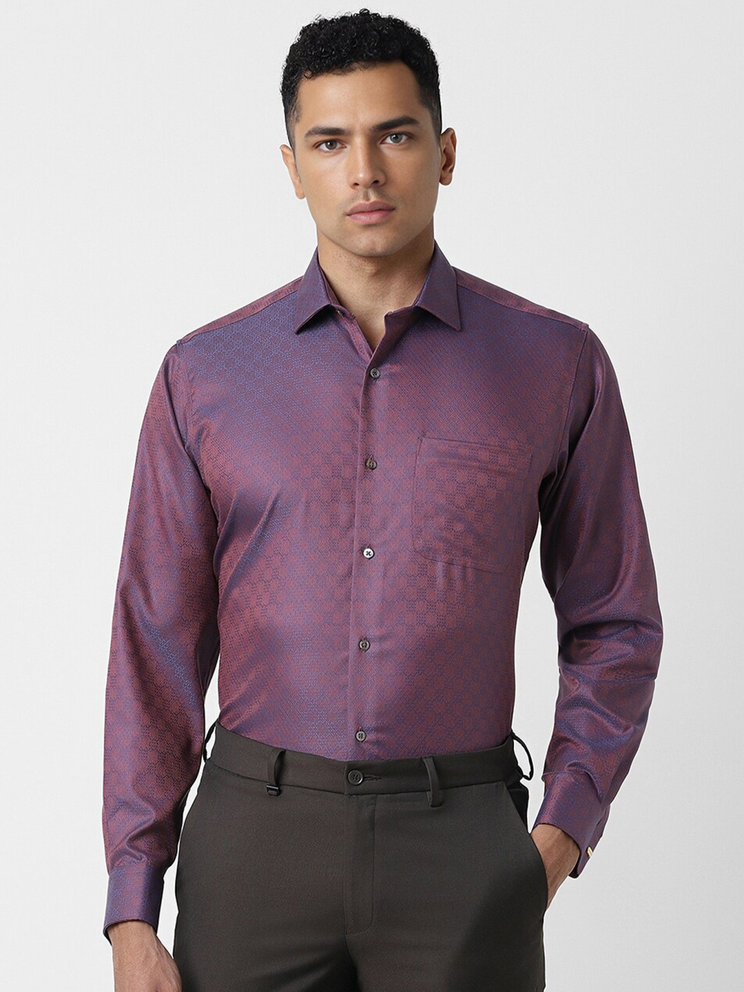 

Van Heusen Men Opaque Textured Spread Collar Formal Pure Cotton Shirt, Purple