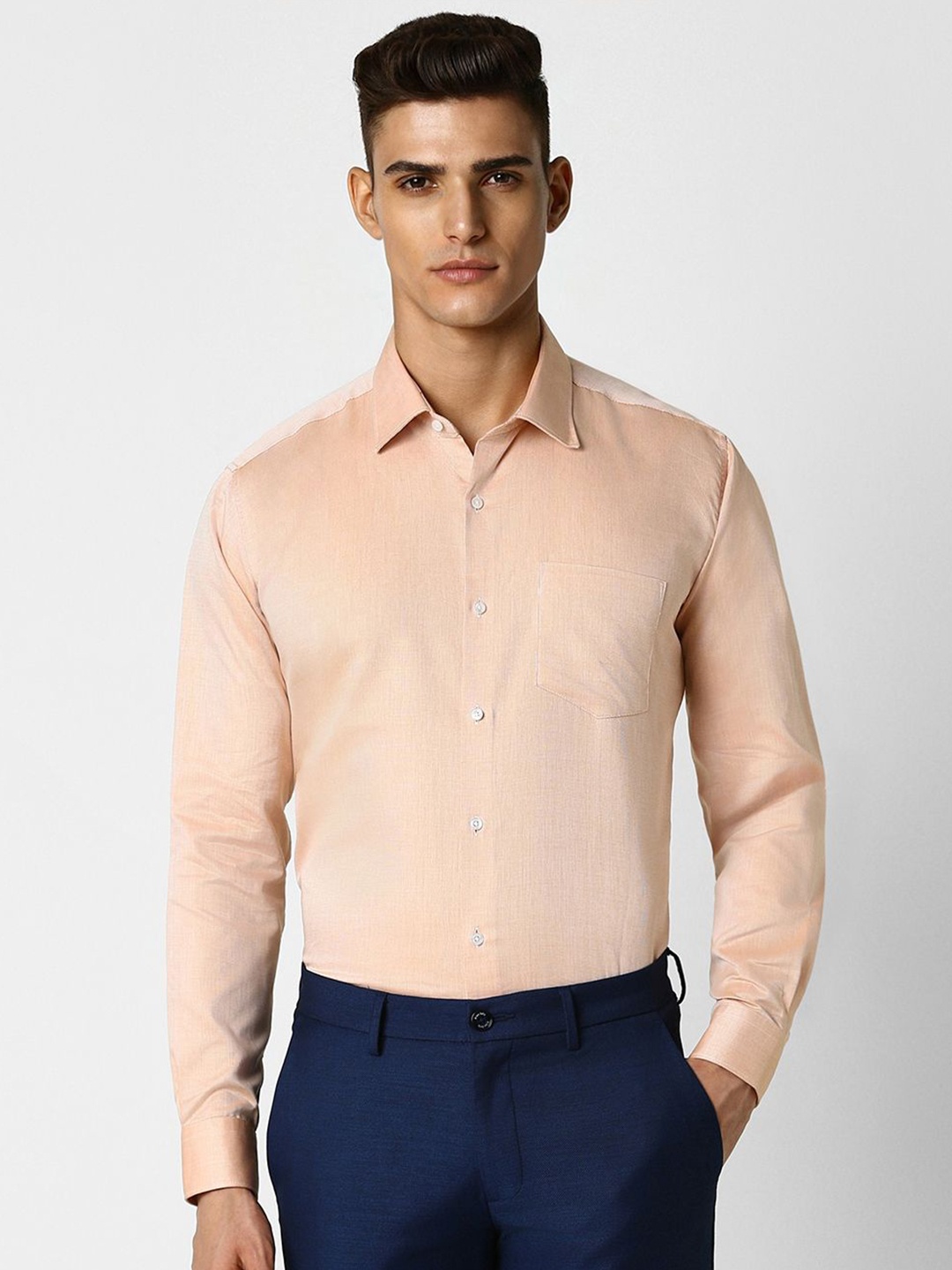 

Van Heusen Men Solid Spread Collar Formal Pure Cotton Shirt, Peach