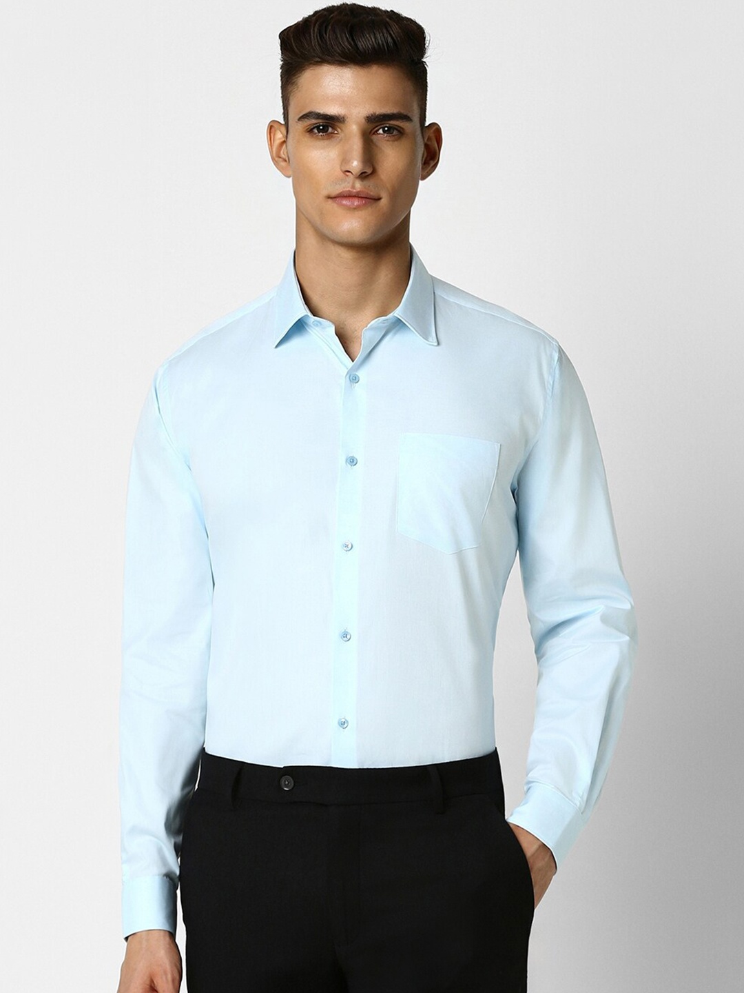 

Van Heusen Men Opaque Solid Spread Collar Party Pure Cotton Shirt, Blue