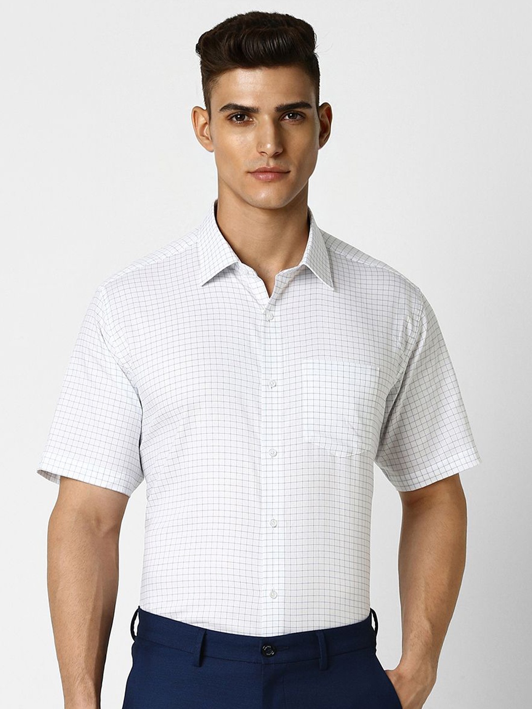 

Van Heusen Men Grid Tattersall Checks Party Shirt, White