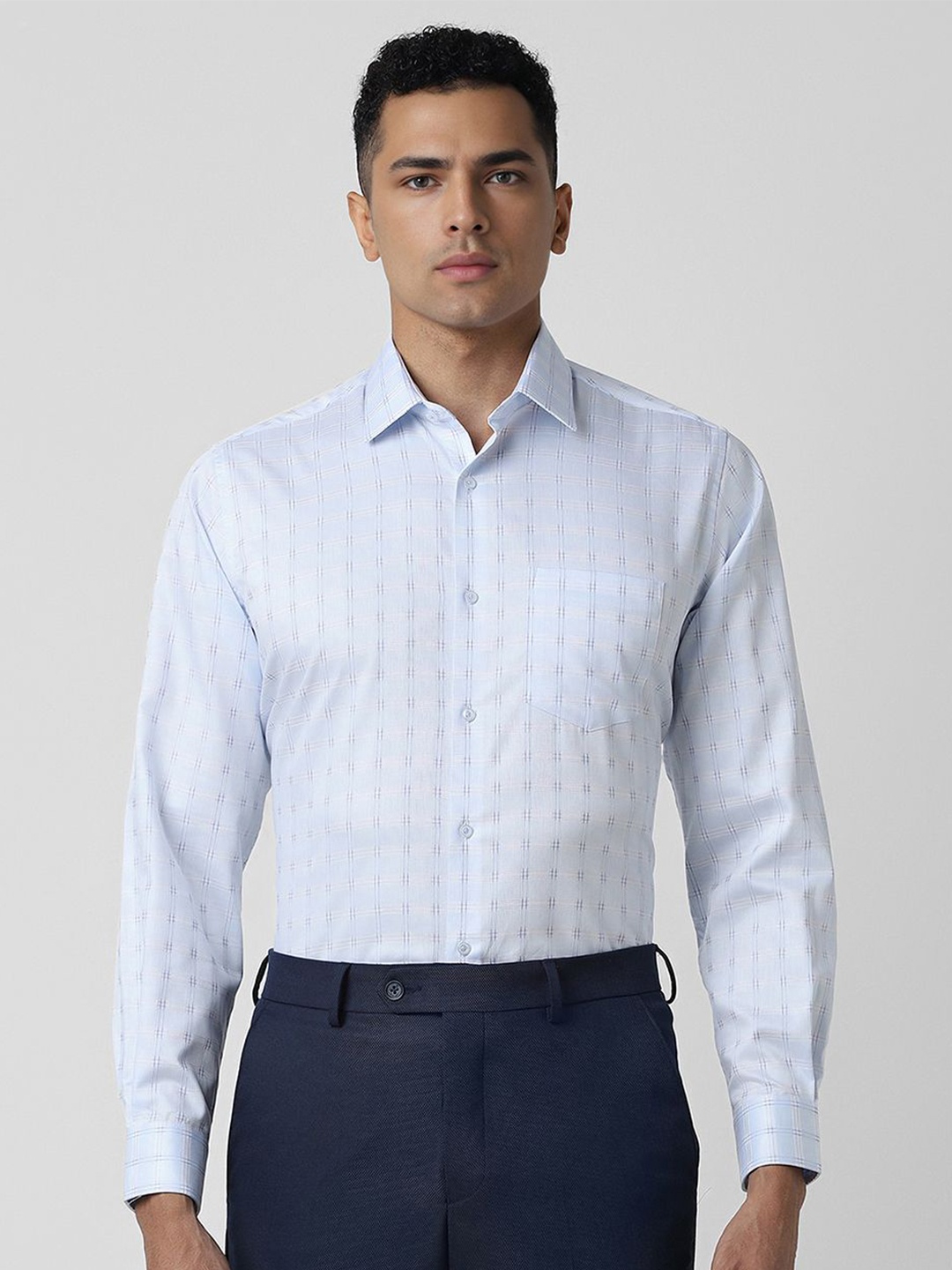 

Van Heusen Men Windowpane Checks Spread Collar Formal Shirt, Blue