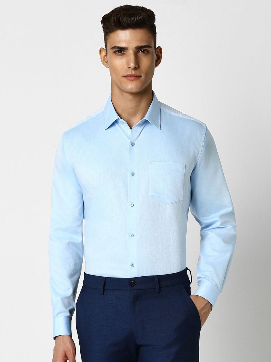 

Van Heusen Men Solid Spread Collar Cotton Party Shirt, Blue