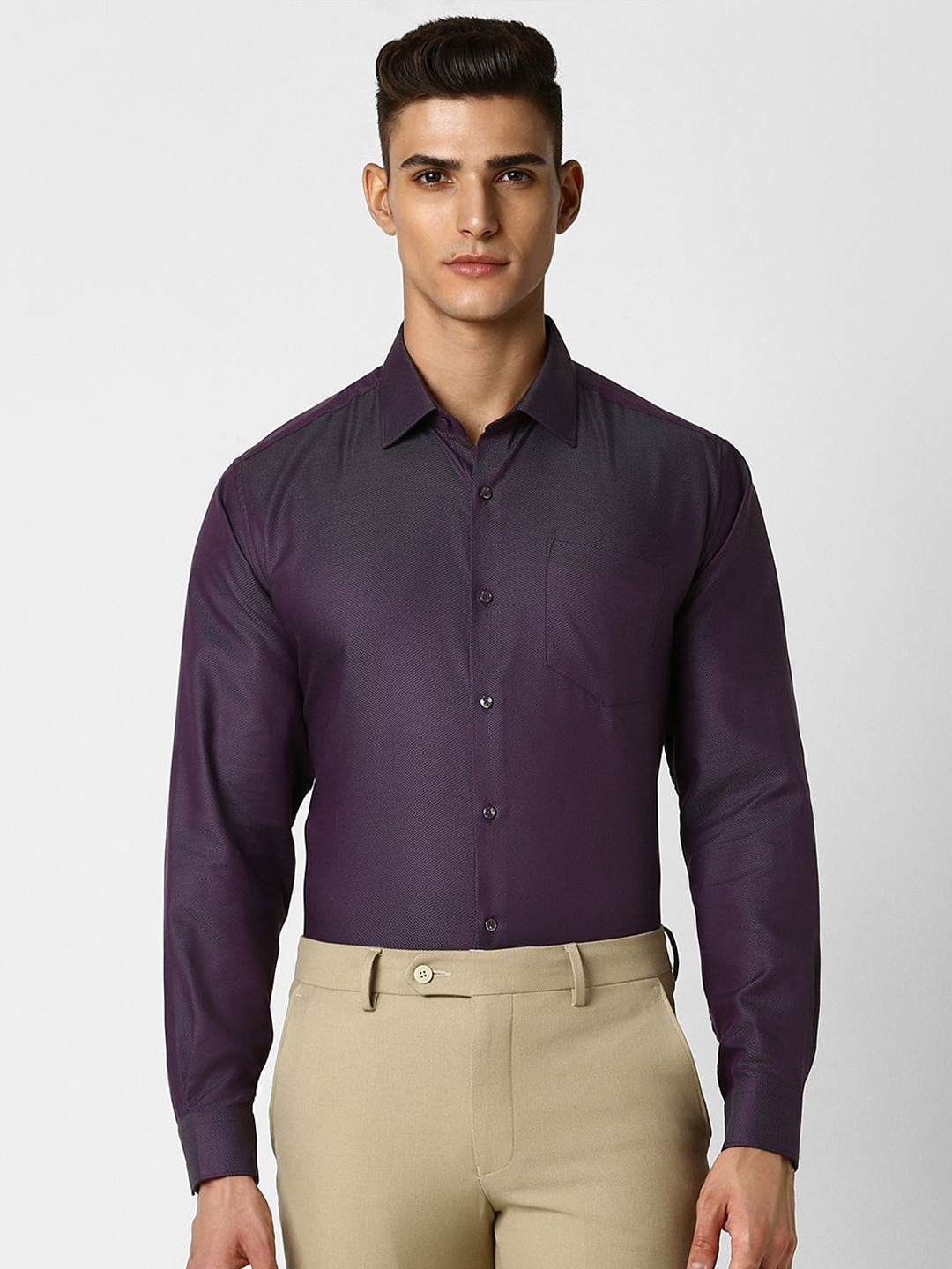 

Van Heusen Men Solid Spread Collar Formal Cotton Shirt, Purple