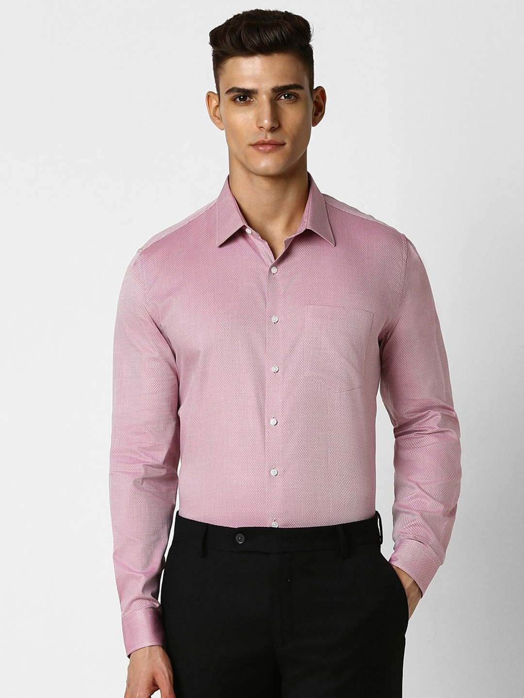 

Van Heusen Men Micro Ditsy Printed Spread Collar Cotton Slim Fit Party Shirt, Pink