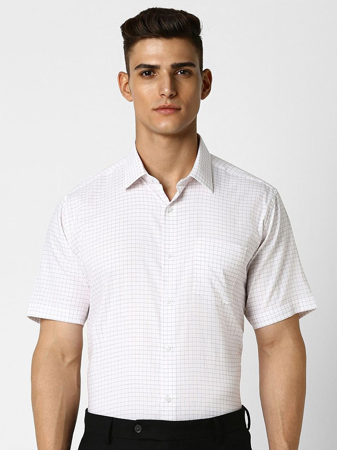 

Van Heusen Men Opaque Checked Spread Collar Party Pure Cotton Shirt, White