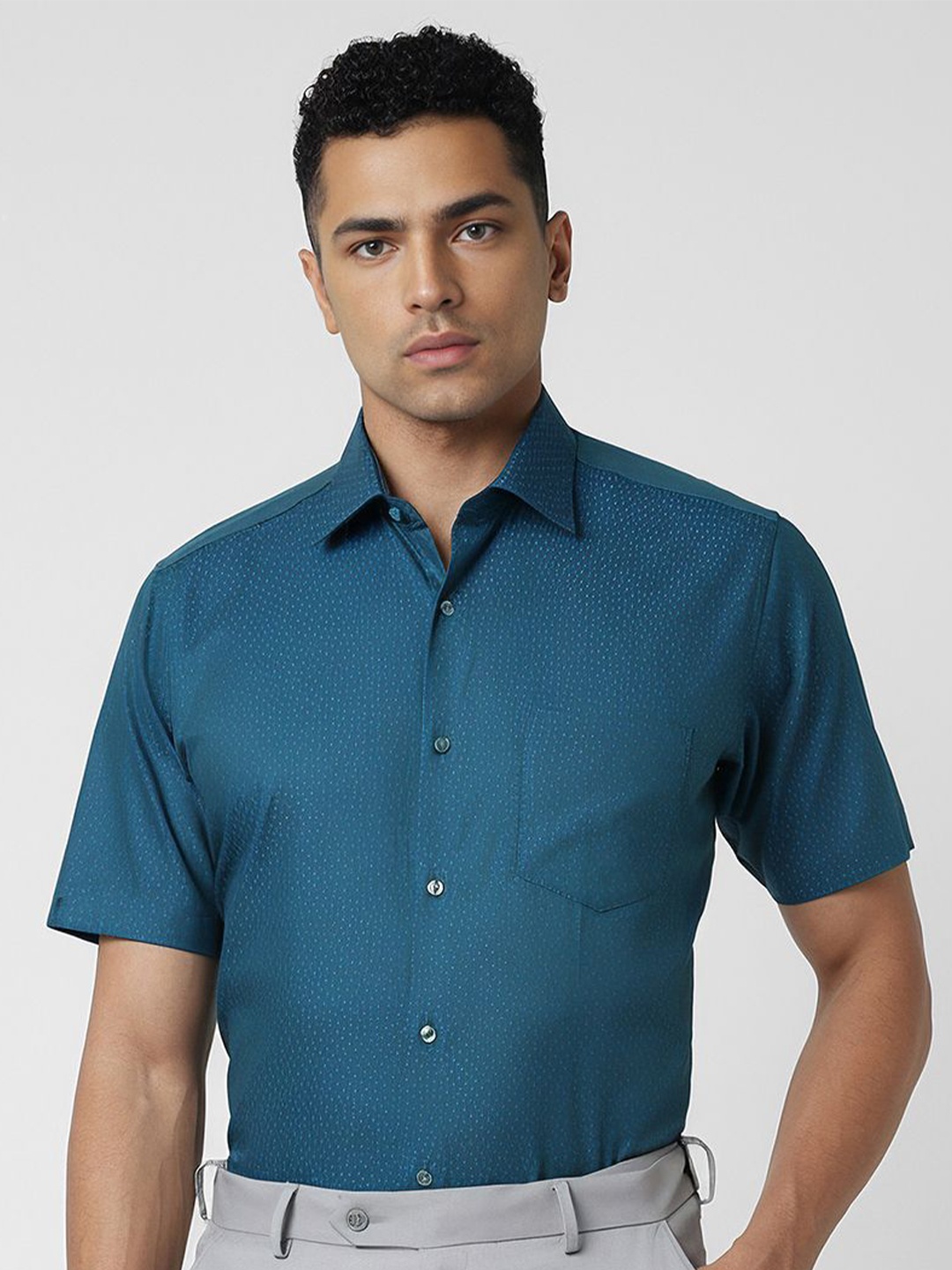 

Van Heusen Men Micro Ditsy Printed Spread Collar Formal Shirt, Sea green