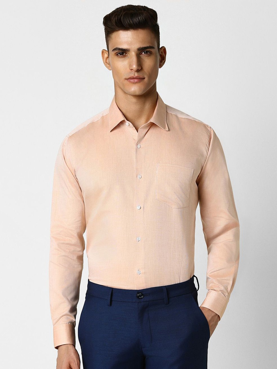 

Van Heusen Men Solid Spread Collar Party Shirt, Peach