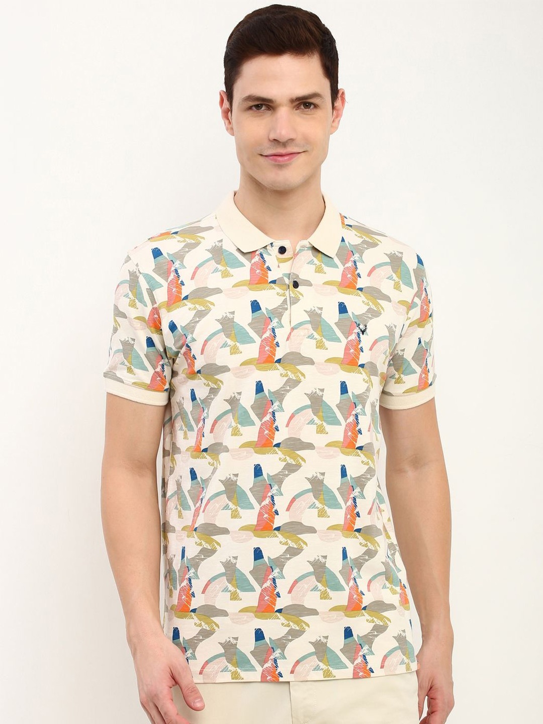 

Allen Solly Men Abstract Printed Polo Collar T-shirt, Beige