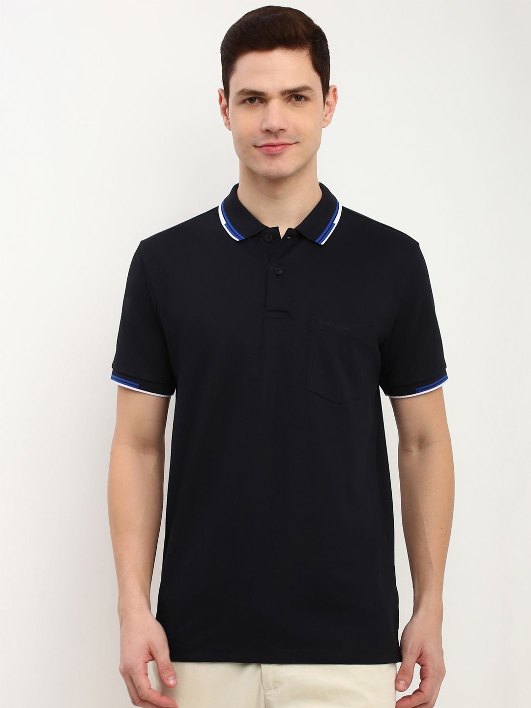 

Allen Solly Men Solid Polo Collar Pure Cotton Pockets T-shirt, Black