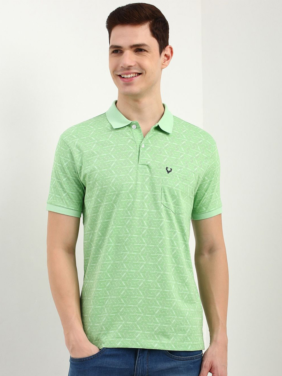 

Allen Solly Men Abstract Printed Polo Collar Pocket Cotton T-shirt, Green