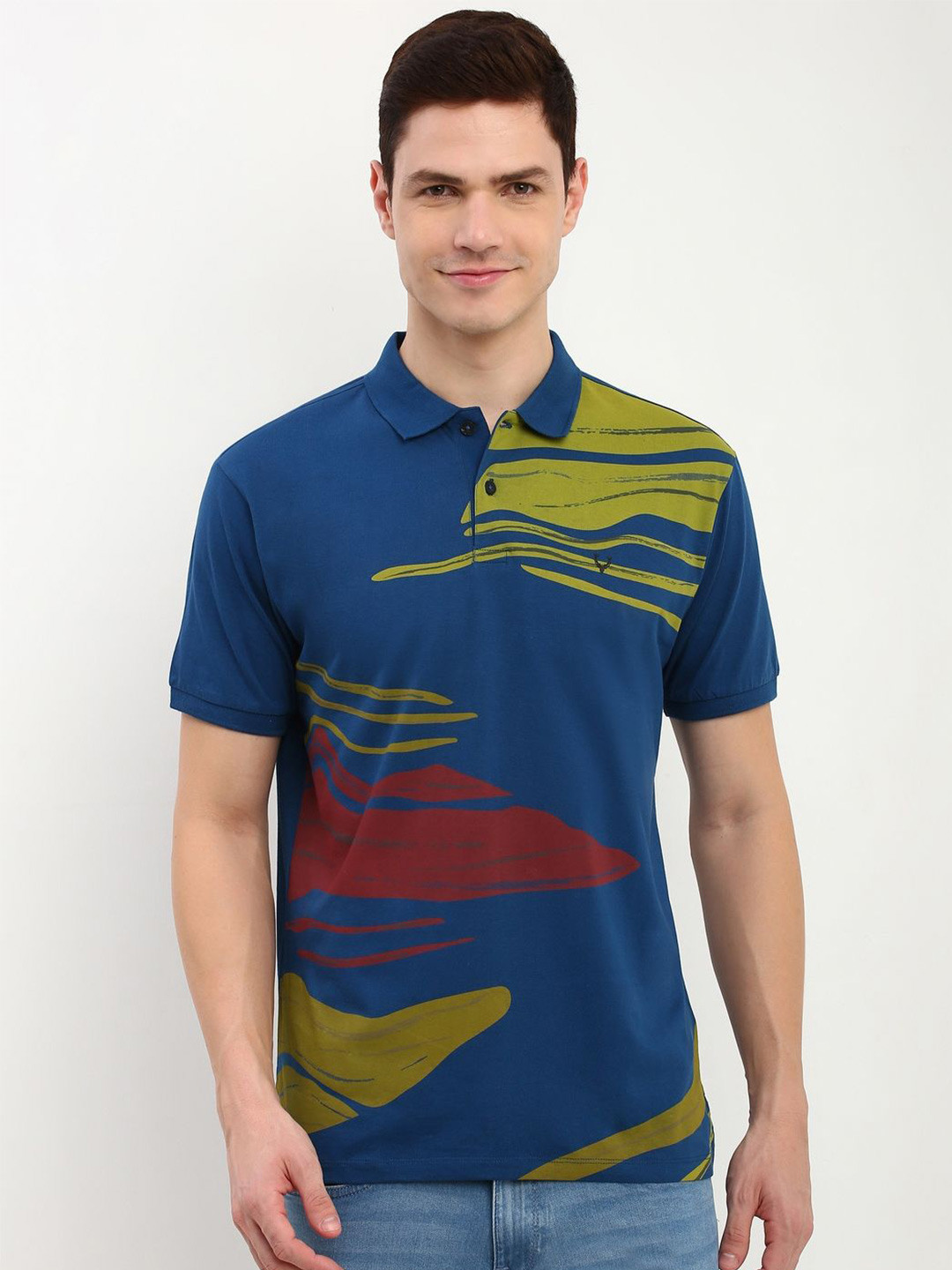 

Allen Solly Men Solid Polo Collar Pure Cotton T-shirt, Navy blue