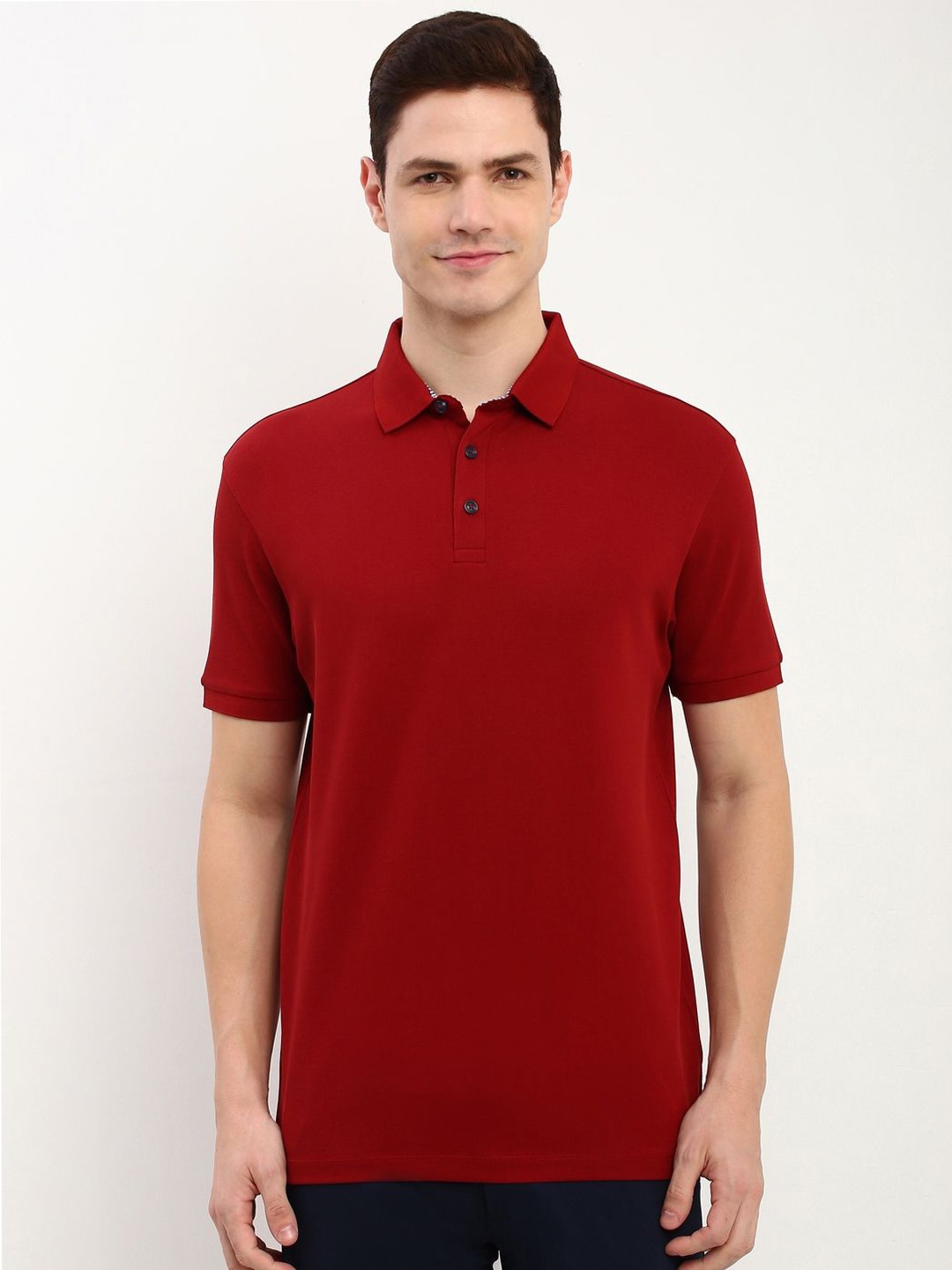 

Allen Solly Men Solid Polo Collar Pure Cotton T-shirt, Red