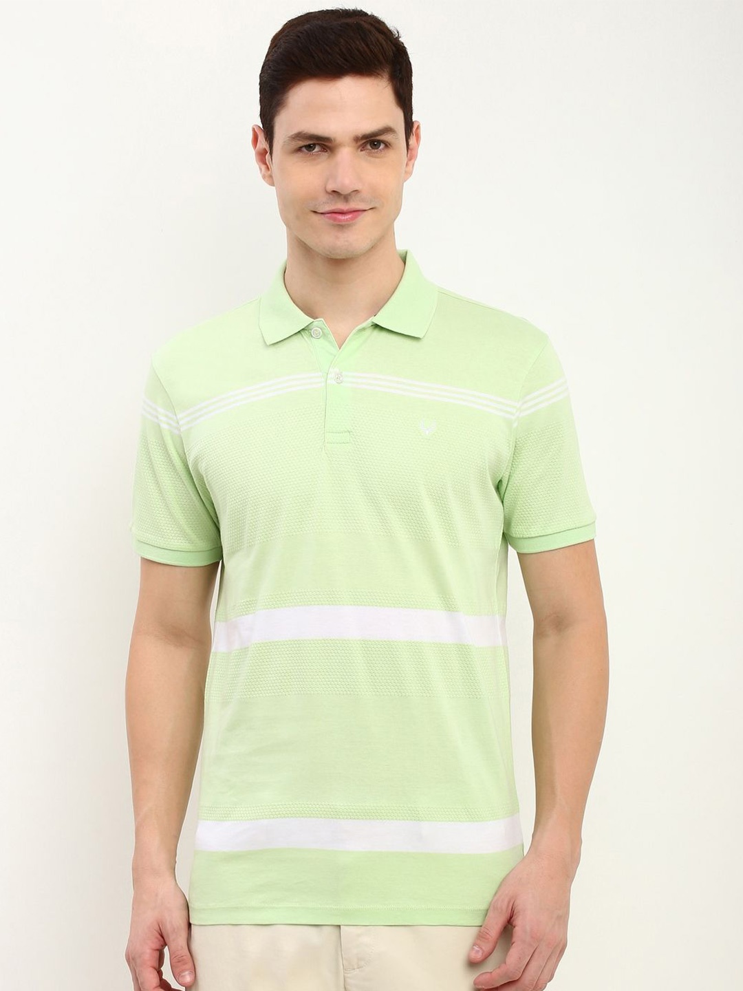 

Allen Solly Men Striped Polo Collar Pockets T-shirt, Green