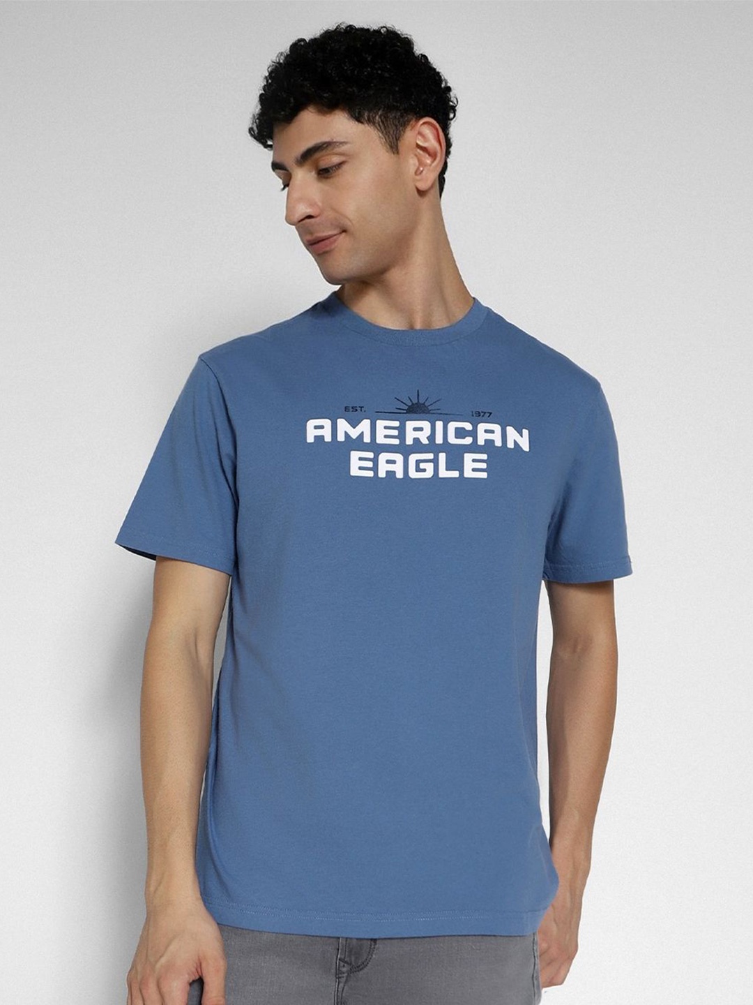 

AMERICAN EAGLE OUTFITTERS Men Typography Printed Round Neck Cotton T-shirt, Blue