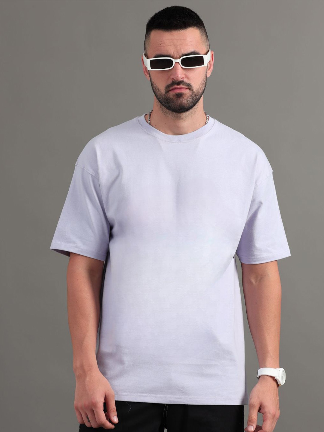 

PAUL STREET Unisex Round Neck Bio Finish Solid Oversized T-Shirt, Lavender