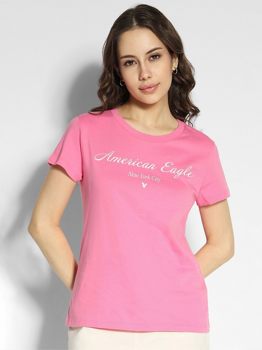 

AMERICAN EAGLE OUTFITTERS Women Typography Printed Round Neck Cotton T-shirt, Pink