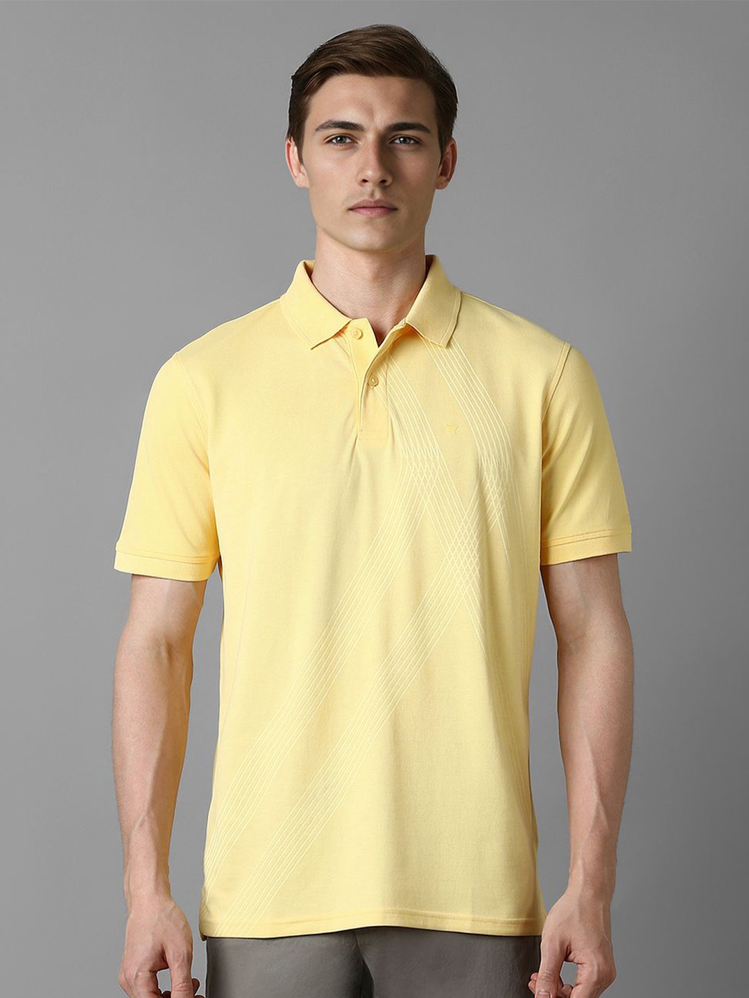 

Louis Philippe Men Striped Polo Collar T-shirt, Yellow