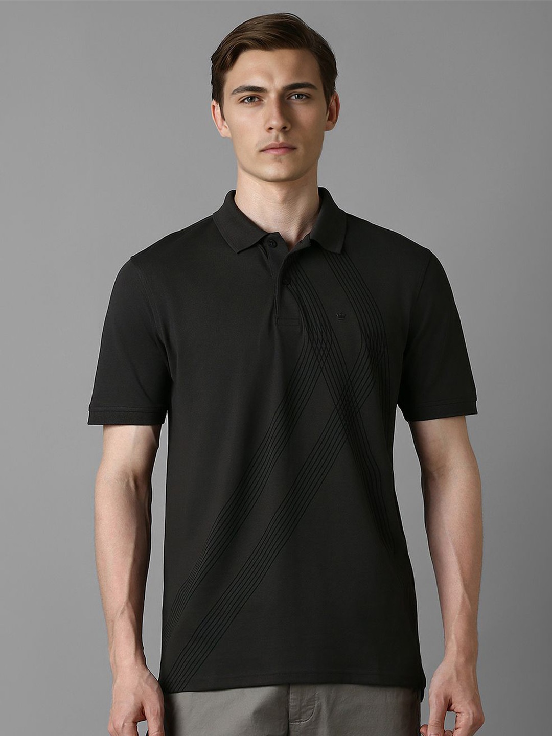 

Louis Philippe Men Striped Polo Collar T-shirt, Black