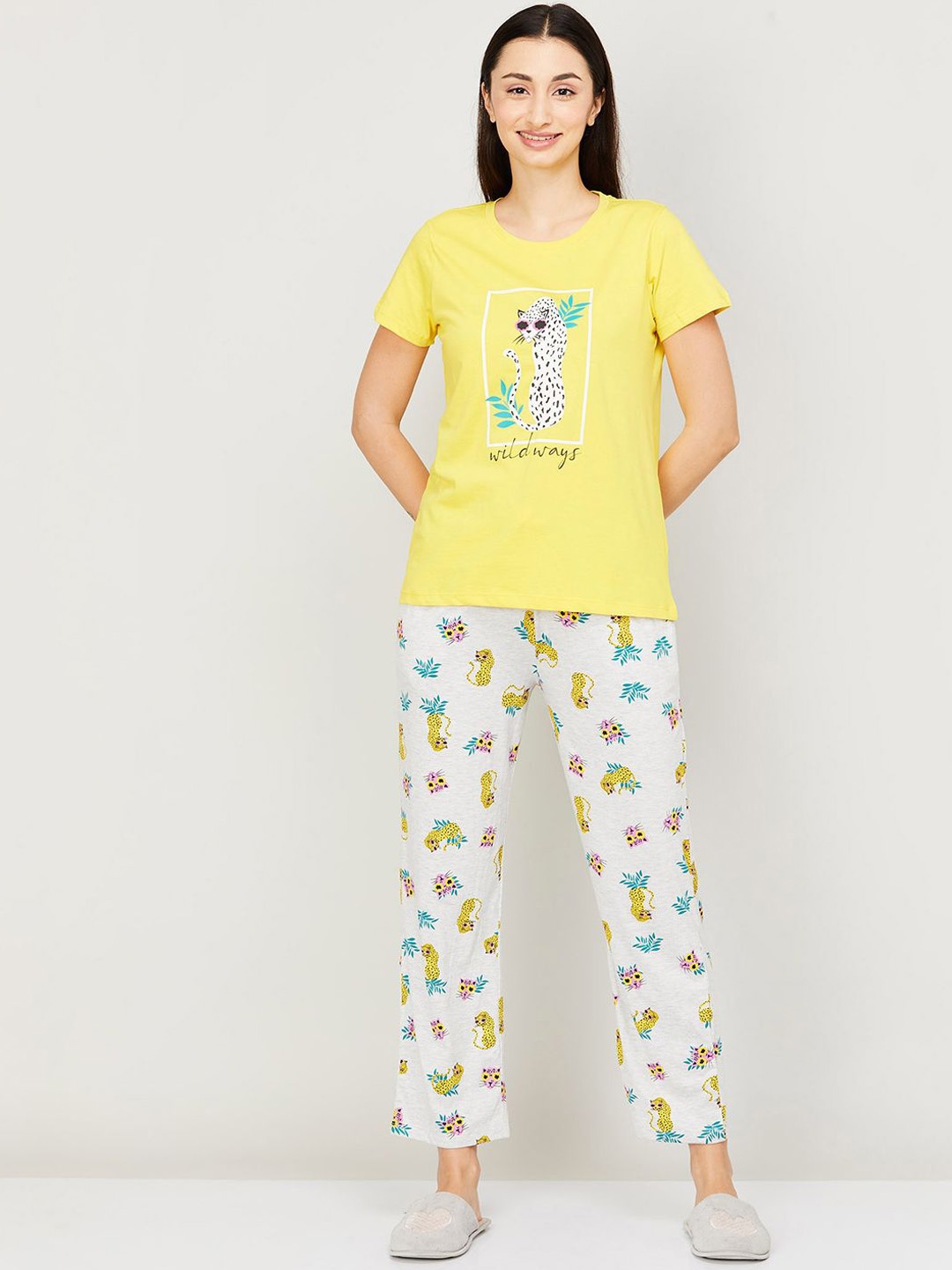

Ginger by Lifestyle Typography Printed Pure Cotton Night suit, Yellow