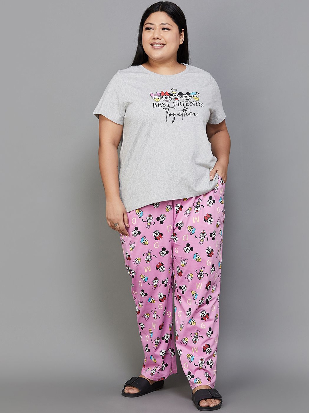

nexus Conversational Printed Pure Cotton Night suit, Grey