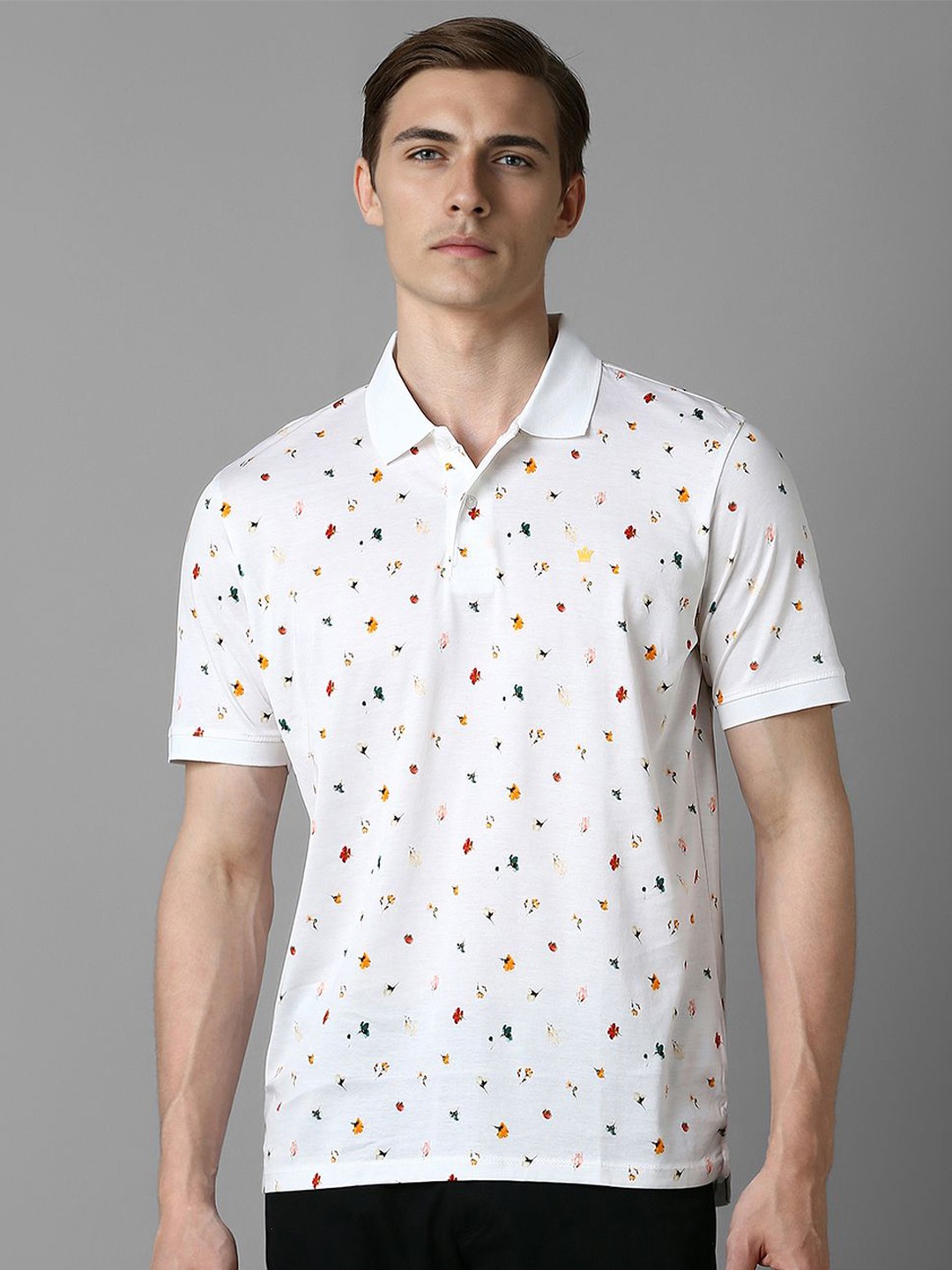 

Louis Philippe Sport Men Floral Printed Polo Collar Pure Cotton T-shirt, White