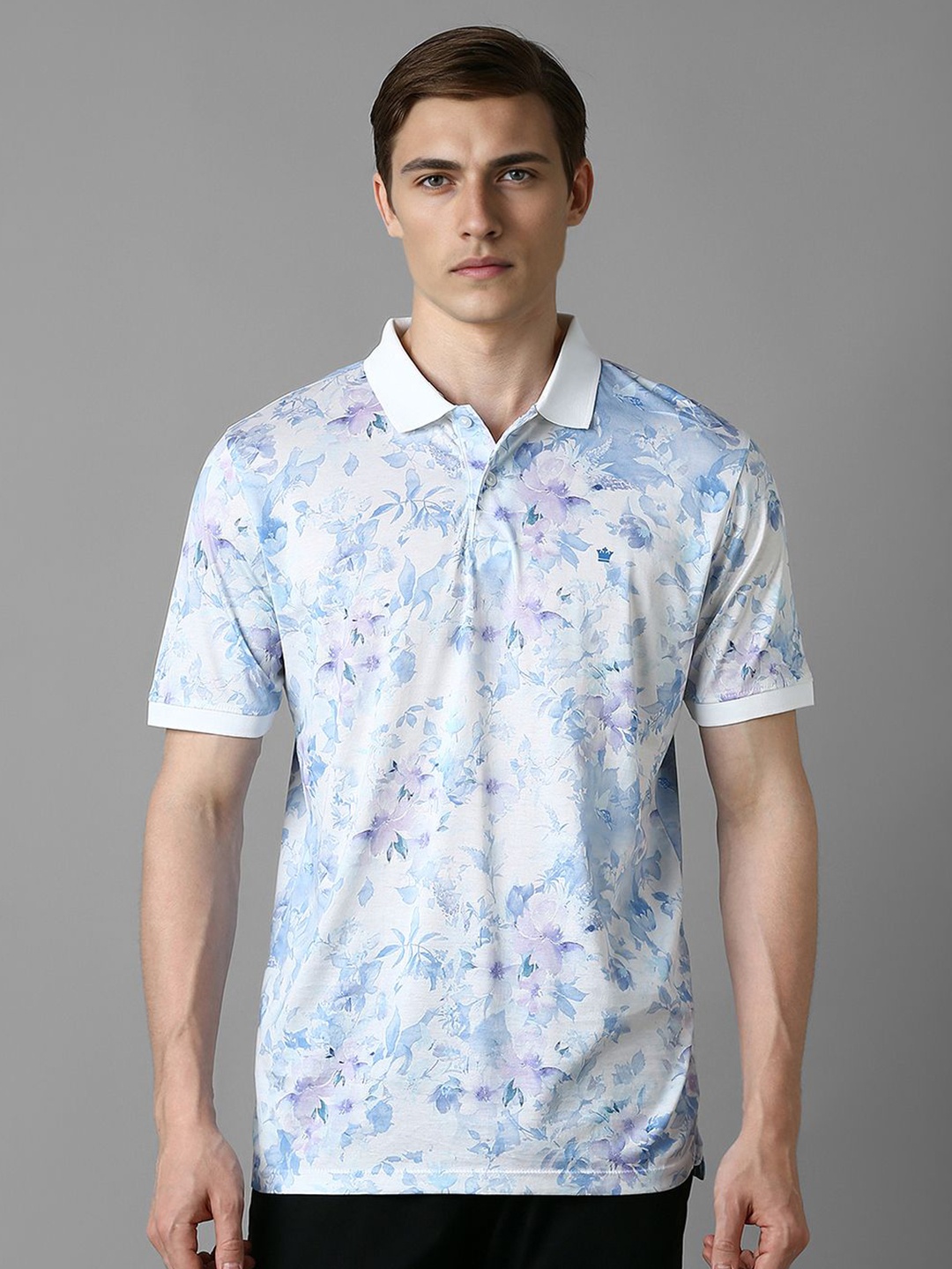 

Louis Philippe Sport Men Floral Printed Polo Collar Pure Cotton T-shirt, Blue