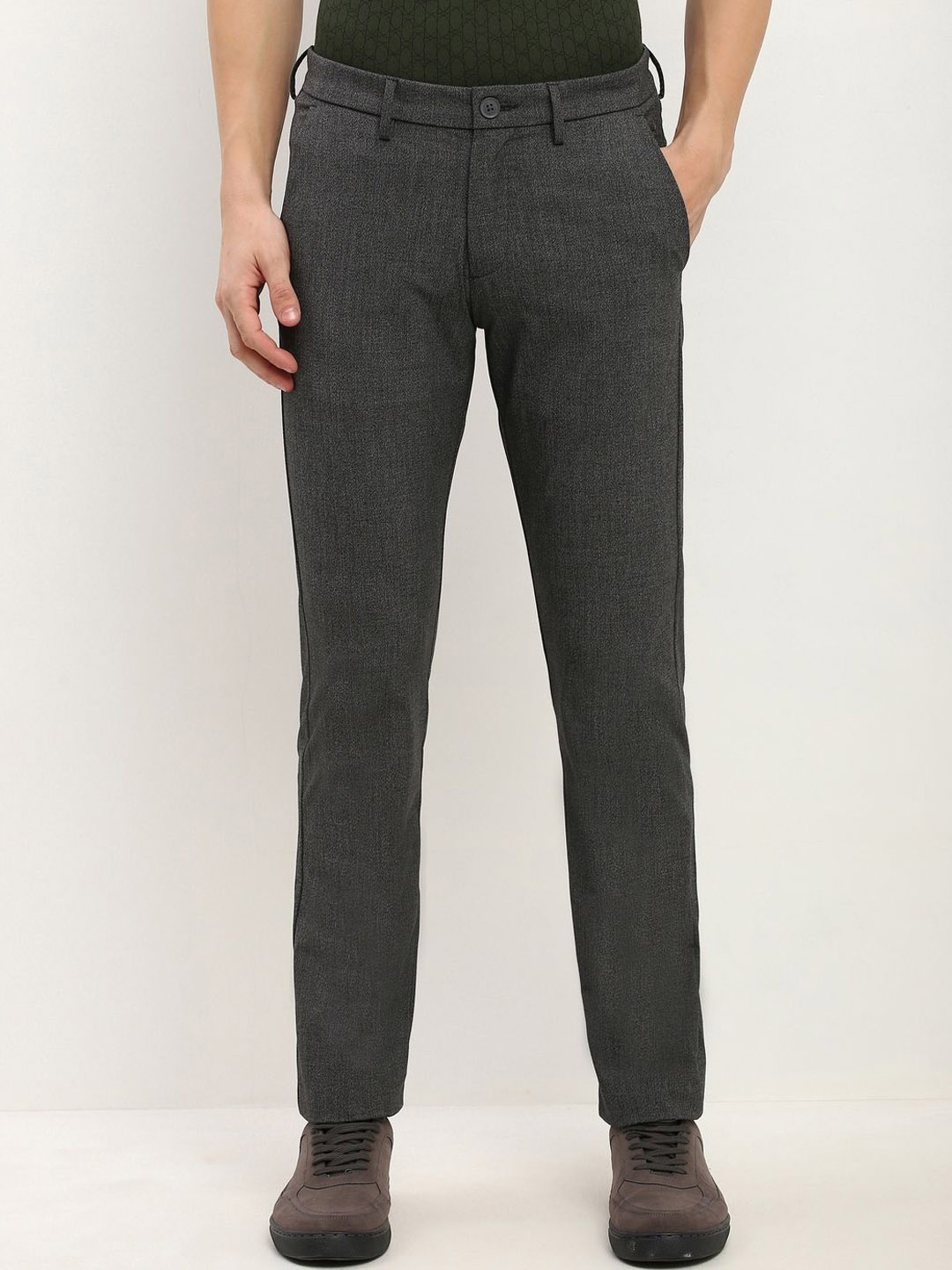 

Allen Solly Men Textured Slim Fit Trousers, Grey