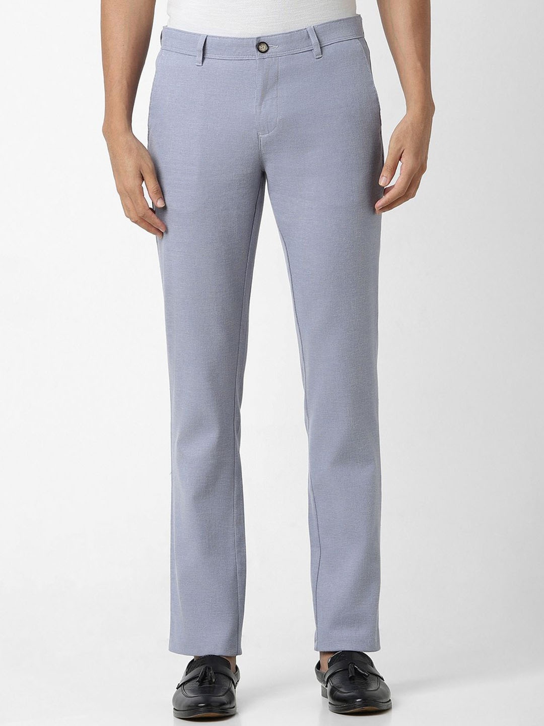 

V Dot Men Textured Slim Fit Formal Trousers, Grey