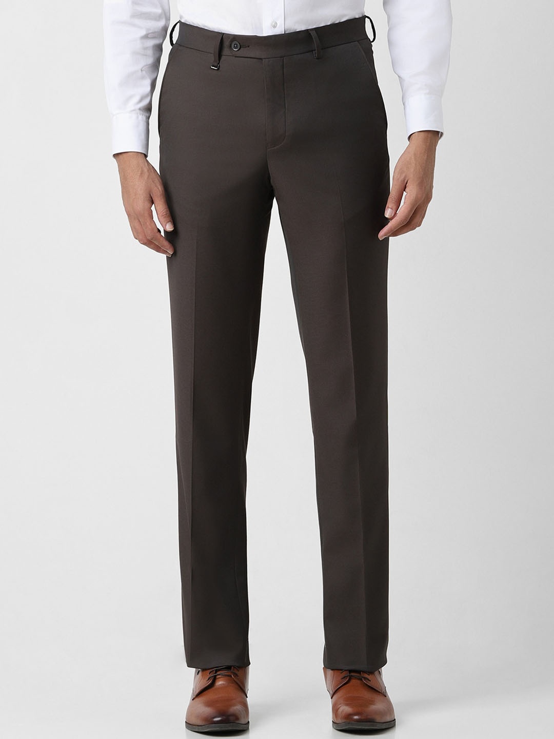

Van Heusen Men Textured Mid-Rise Trousers, Brown