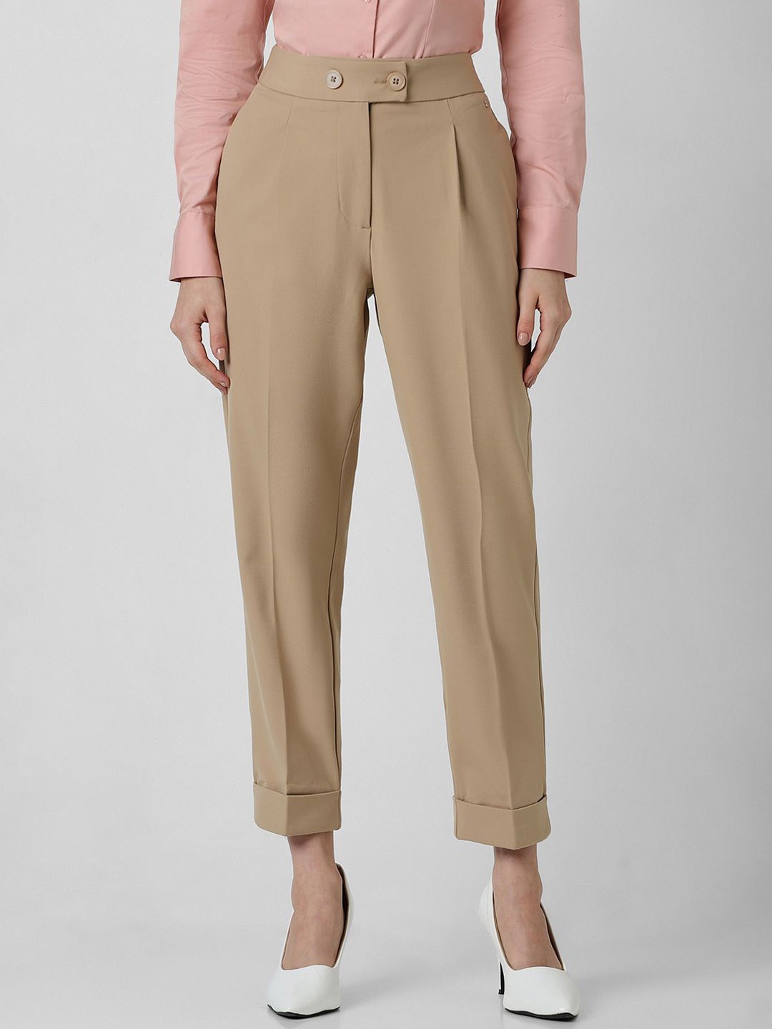 

Van Heusen Woman Women Slim Fit Pleated Trousers, Beige