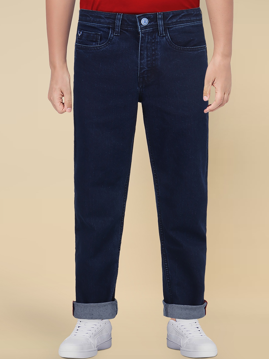 

Allen Solly Junior Boys Slim Fit Mid-Rise Low Distress Jeans, Navy blue