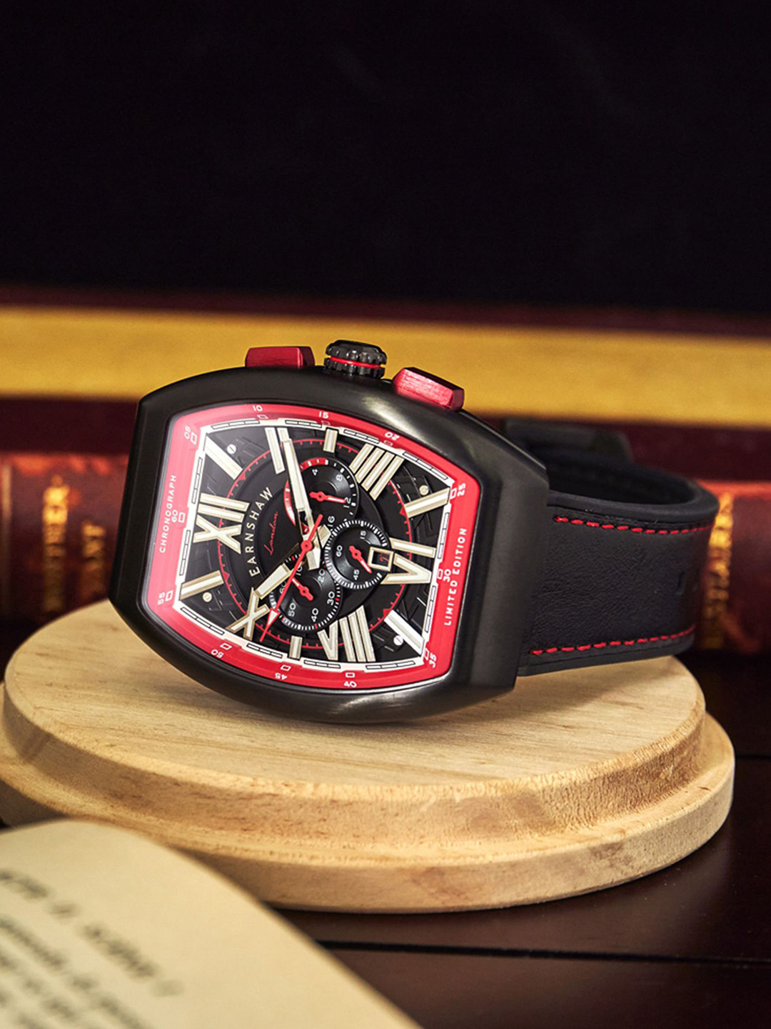 

EARNSHAW Men Dial & Leather Straps Digital Chronograph Watch ES-8270-02, Black