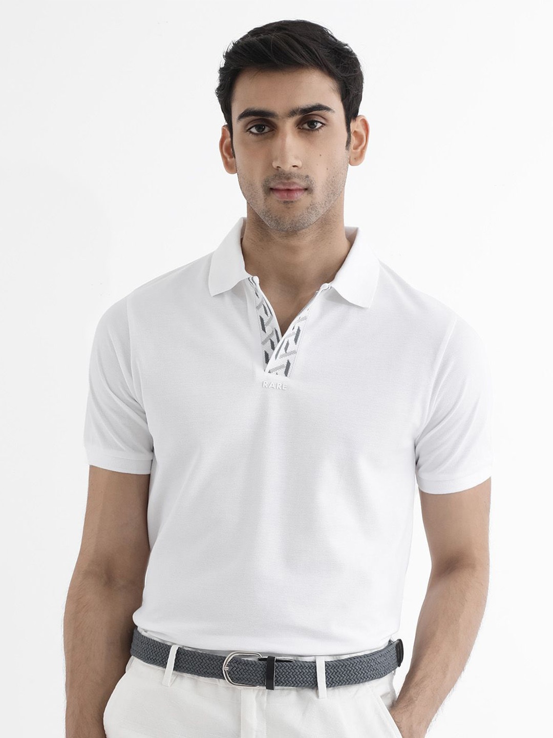 

RARE RABBIT Men Ark Polo Collar Solid T-Shirt, White