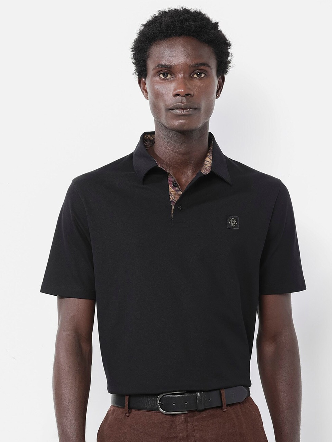

RARE RABBIT Men Spencer Regular Fit Polo Collar Solid T-Shirt, Black