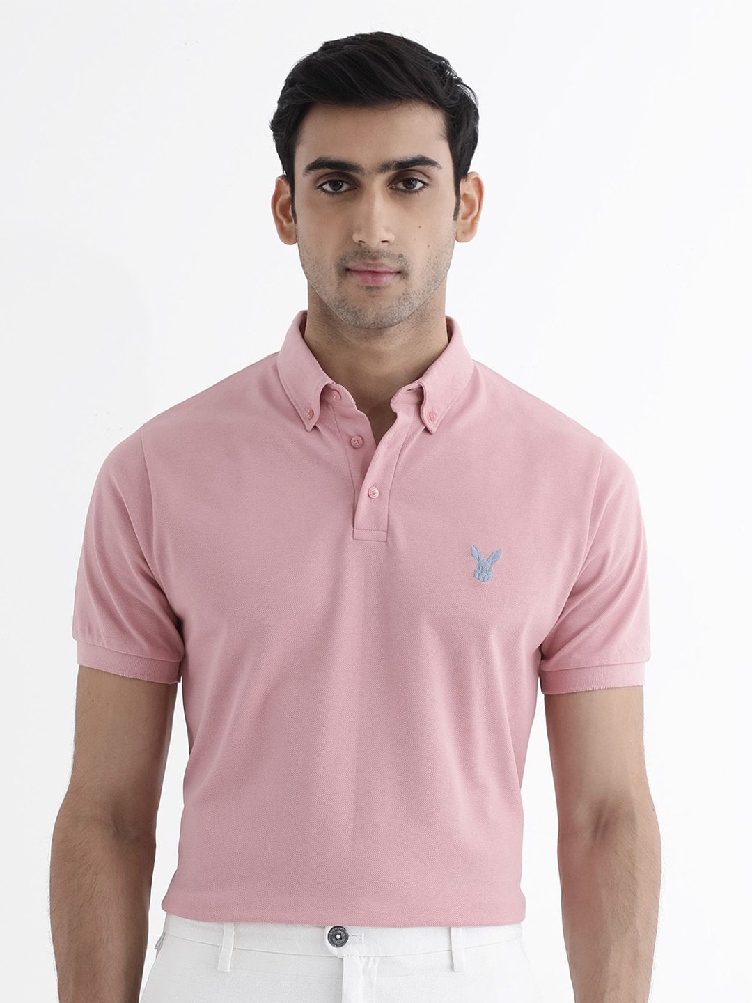 

RARE RABBIT Men Face Polo Collar Solid T-Shirt, Pink