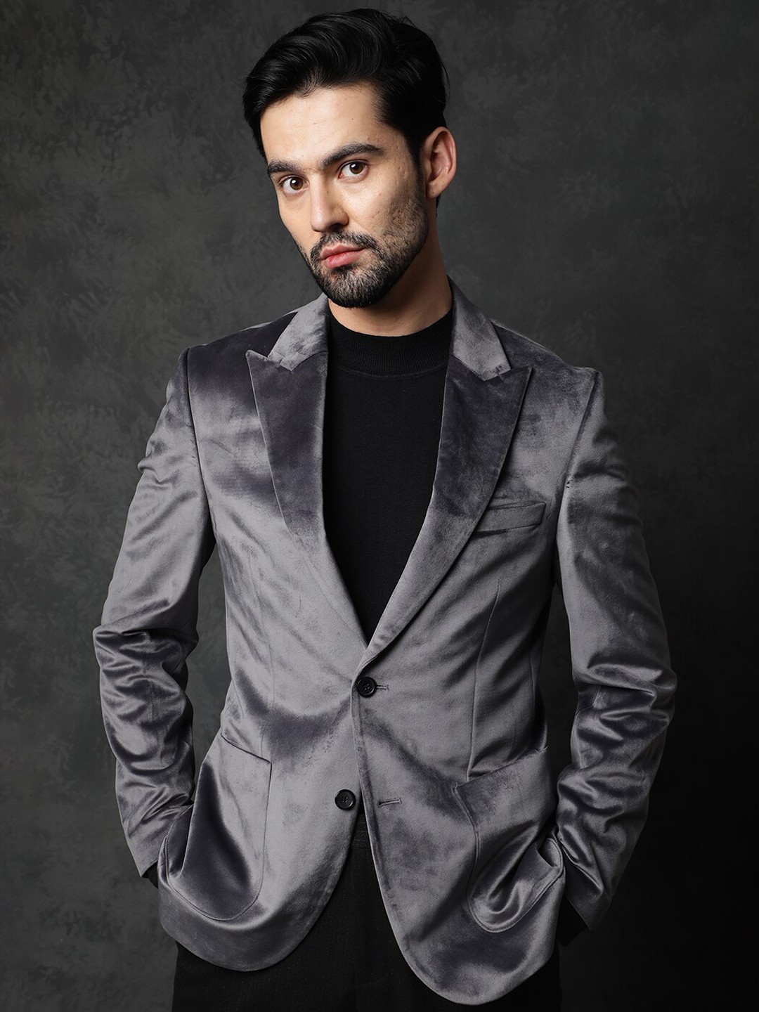 

RARE RABBIT Men Mazey Classic Velvet Blazer, Grey