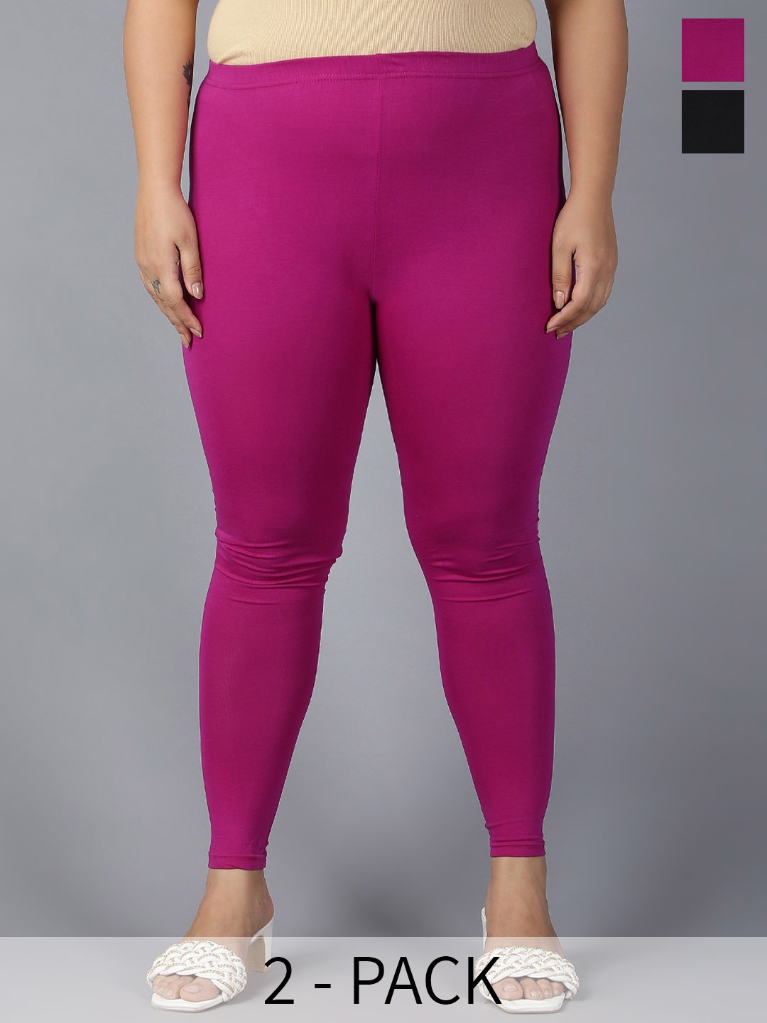 

Plus Size Pack Of 2 Ankle-Length Leggings, Black