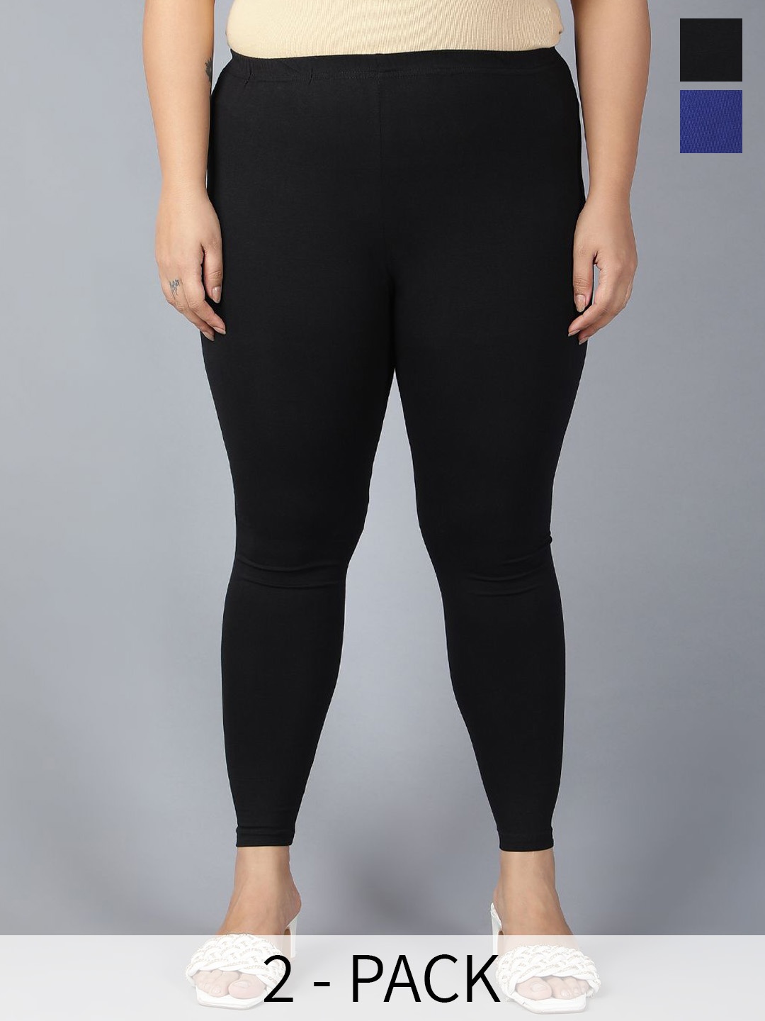 

Plus Size Pack Of 2 Ankle Length Plus Size Leggings, Black