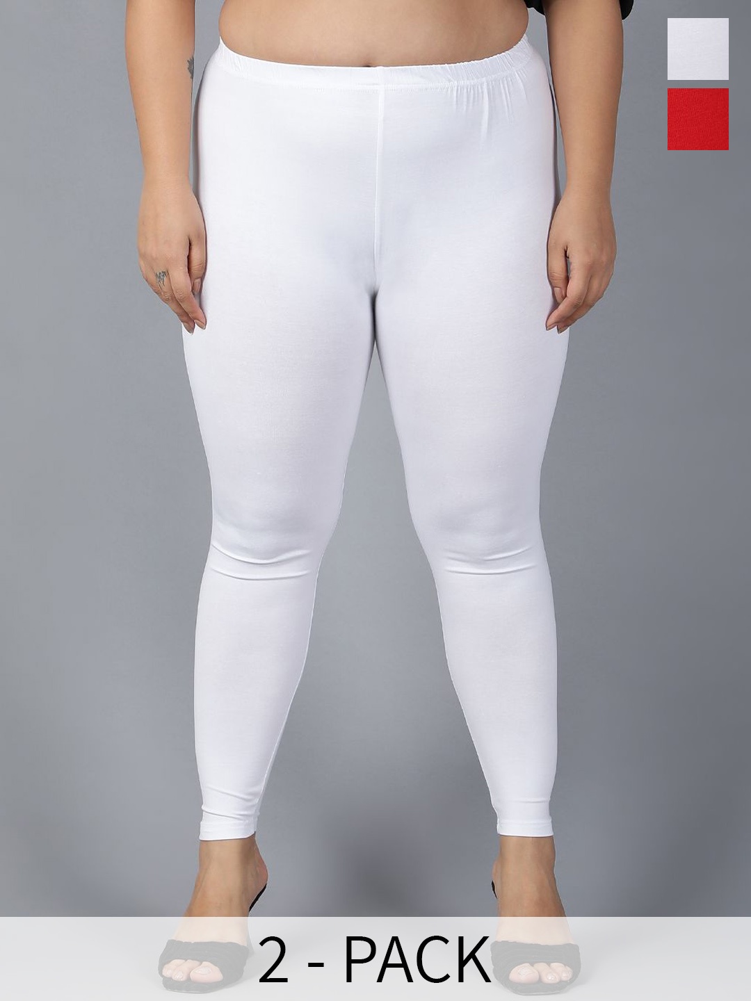

Plus Size Pack Of 2 Ankle Length Plus Size Leggings, White