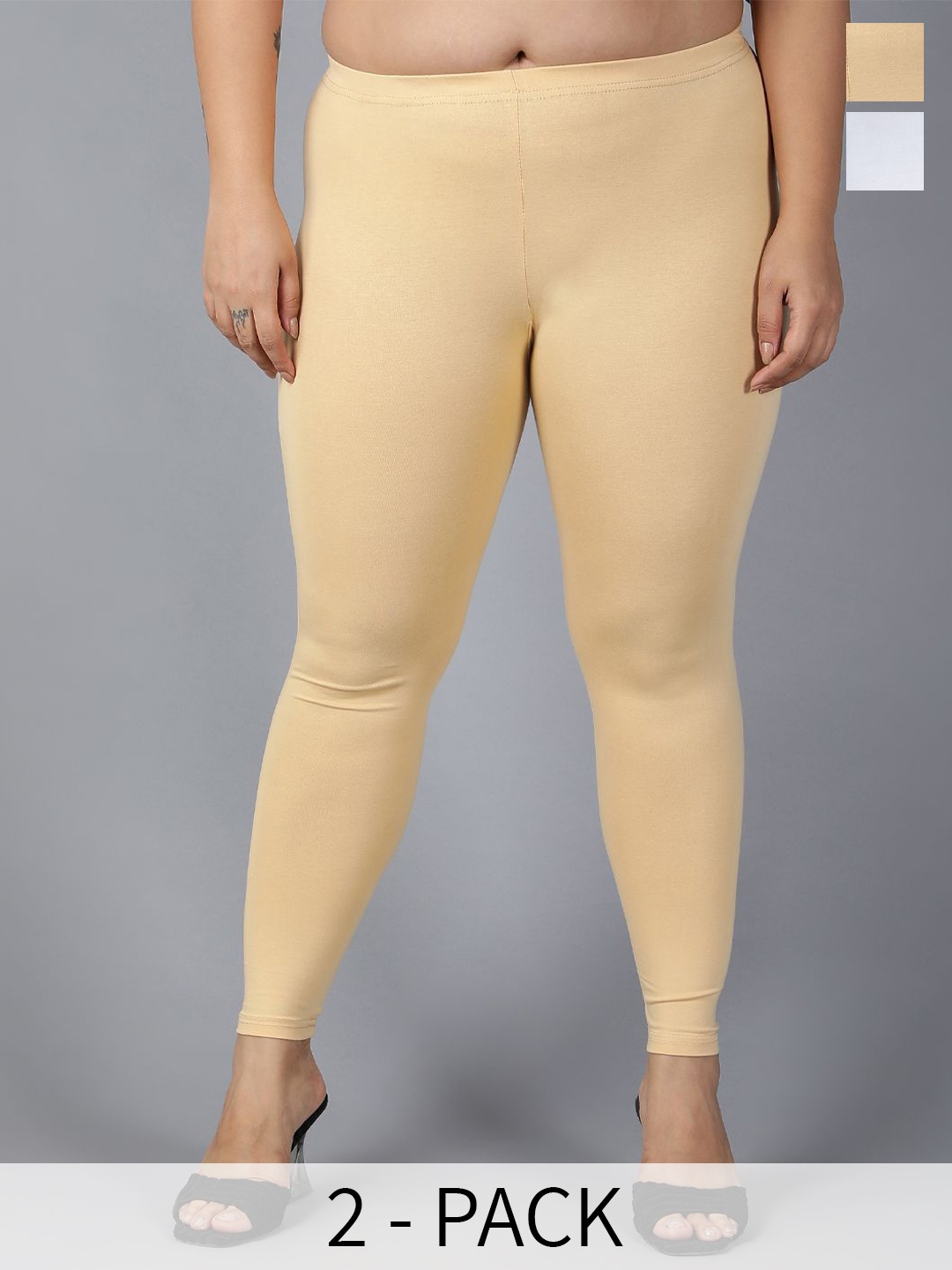 Plus Size Women Pack Of 2 Ankle-Length Plus Size Leggings Plus Size, White