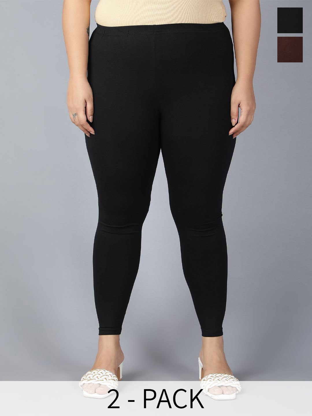 

Plus Size Women 2 Pcs Ankle-Length Leggings, Black